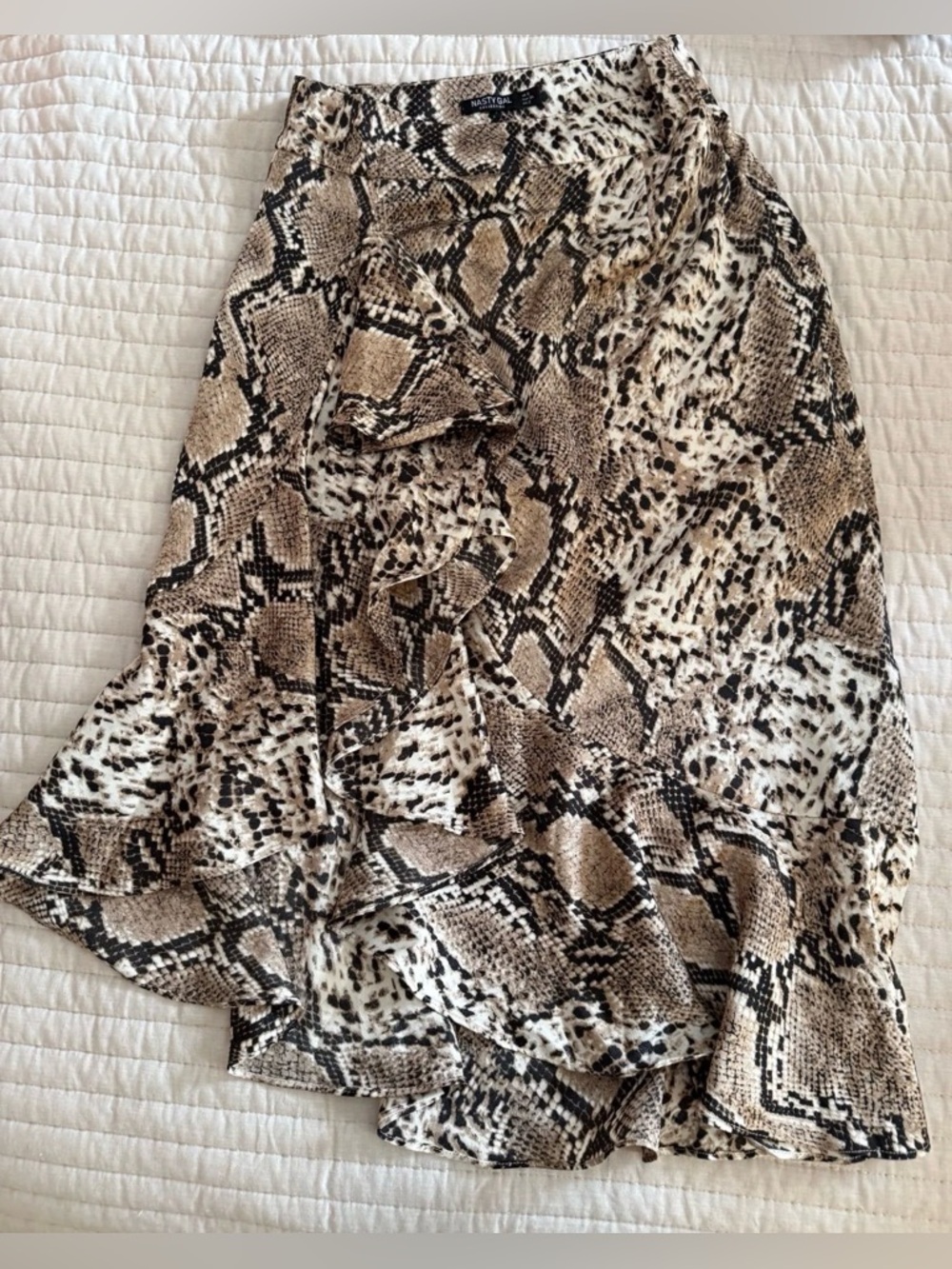 Nasty Gal | Snakeskin Print Ruffle High Low Skirt | Size 2